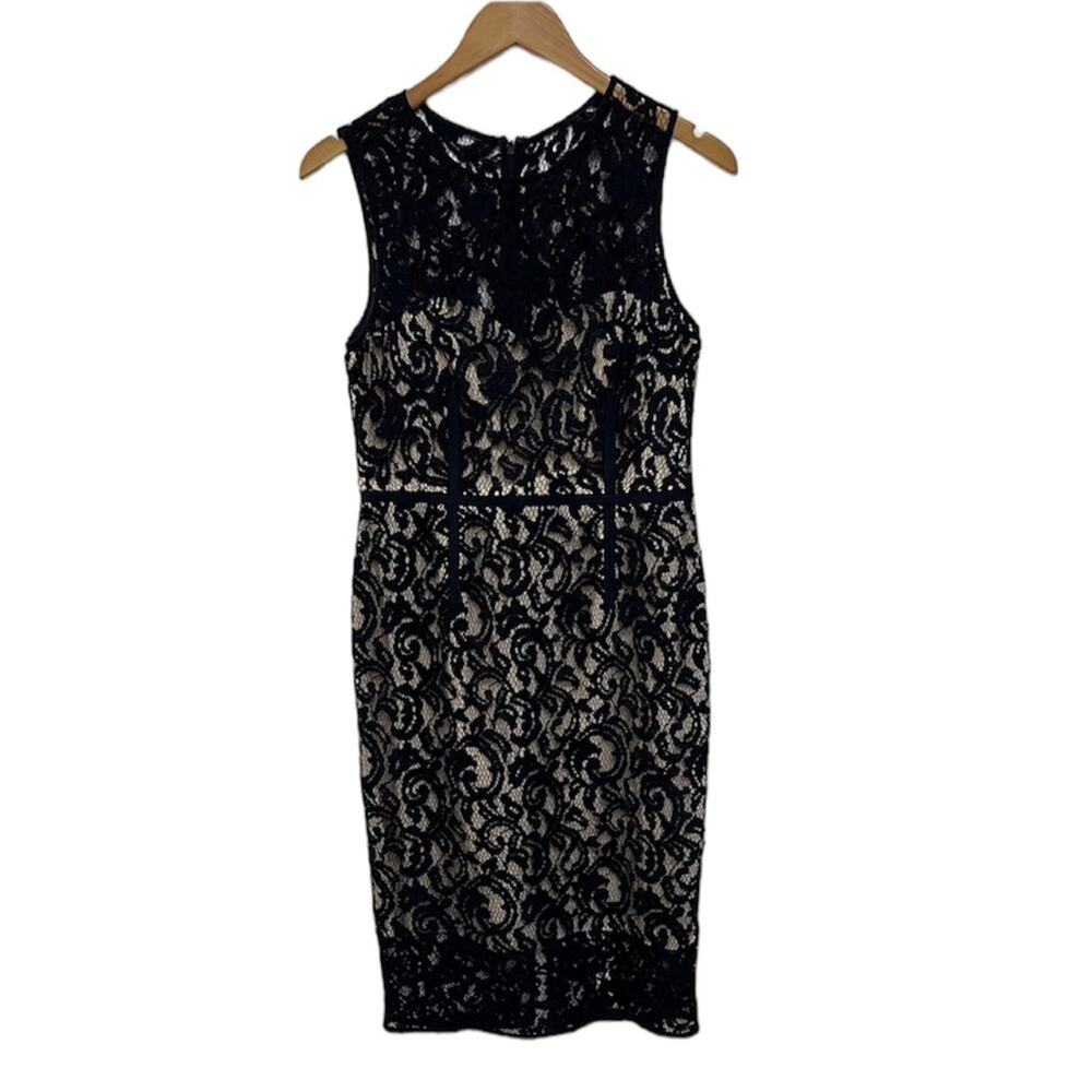 Vince Camuto Navy Blue Lace Dress Sleeveless Sheath Knee Length Cocktail 8 $158 - Picture 7 of 7